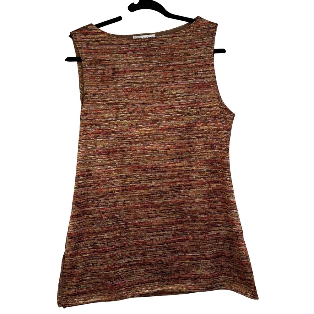 Coldwater Creek Space Dye Tunic Top Sleeveless Knit Boat Neck Multi Color Medium